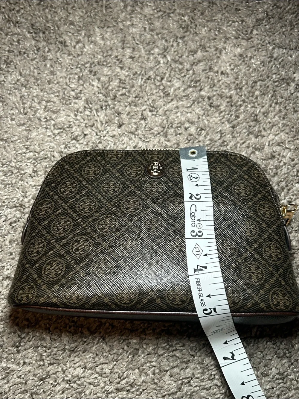 NWOT! Tory Burch T Monogram Brown Cosmetic Case with Gold Emblem